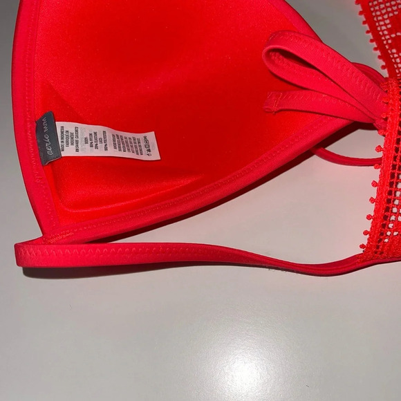 aerie Neon Peach Tie Front Crochet Racerback Triangle Bikini Top Medium Women’s - Picture 7 of 9